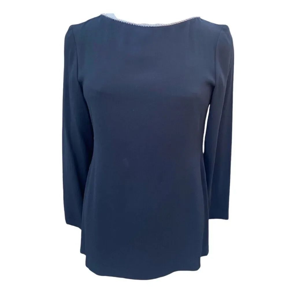 Ellen Tracy Evening Top Rhinestone Neck Buttons Up The Back Sz. 8 Holidays Party